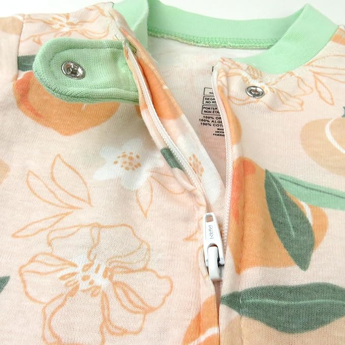 HonestBaby Non-Slip Footed Pajamas One-Piece Sleeper Zip-Front Pjs 100% Organic Cotton for Baby Girls