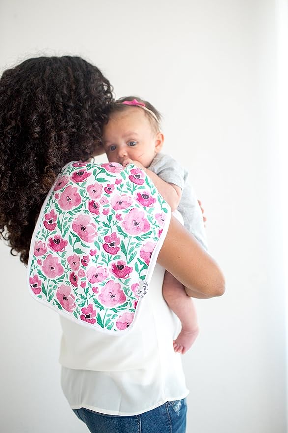 Copper Pearl Premium Baby Burp Cloths - 3-Pack Large Cotton Burp Cloths, Extra Soft Spit Up Rags with 3 Absorbent Layers, Perfect for Baby Girl Gifts (21" x 10" Size, Bloom Set)