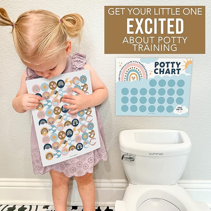Hadley Designs Potty Training Chart for Girls with Fun Reward Stickers – 10 Potty Chart for Toddlers Girls, 8.5x11" Potty Training Sticker Chart for Toilet Success, Boho Reward Chart for Kids