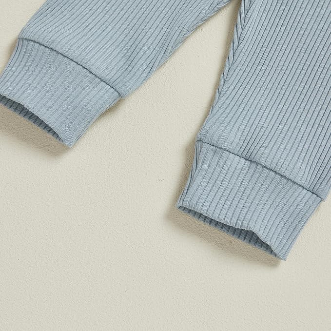 Newborn Baby Boy Clothes Long Sleeve Ribbed Bodysuit Pants Hat 3-Piece Outfit Set