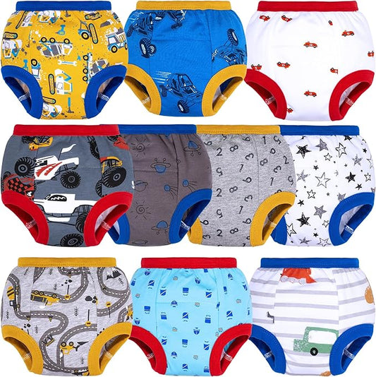 BIG ELEPHANT Potty Training Underwear - 10 Pack, 100% Cotton Absorbent Unisex Toddler Pee Pants for Boys Girls