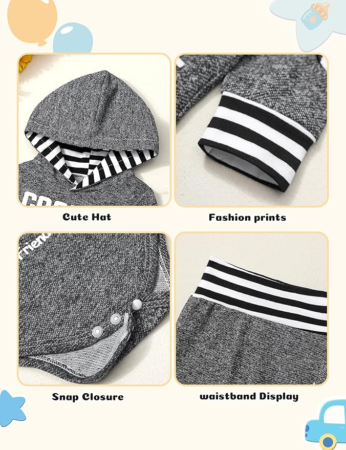 Fommy Newborn Baby Boy Clothes Plaid Letter Print Long Sleeve Hoodies + Long Pants 2PCS Fall Winter Outfits Set