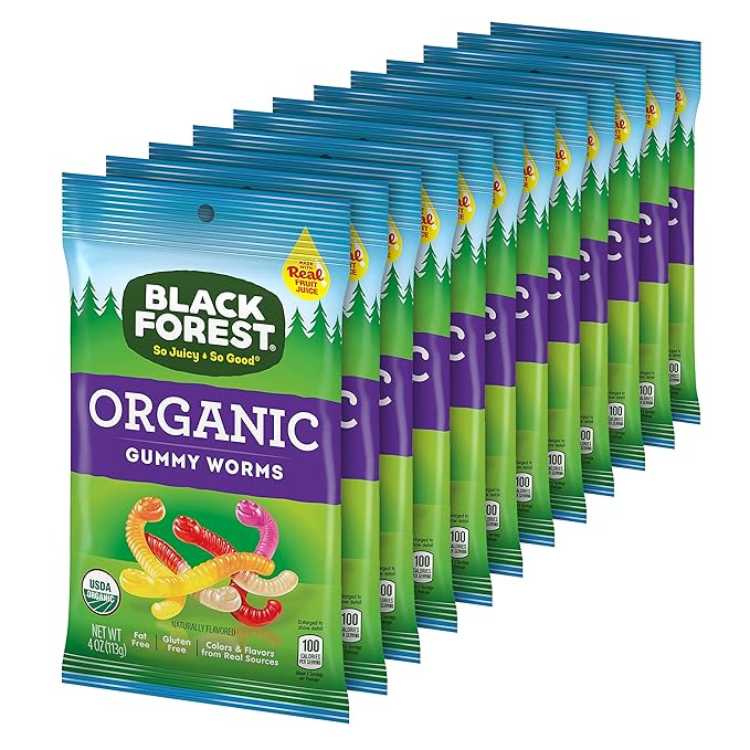 Black Forest Organic Gummy Worms Candy, 4 Ounce Bag (Pack of 12)