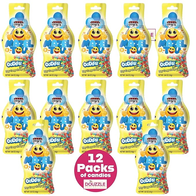 DOUzzle Back To School Oodles Mazal Tov Emoji, Tiny Tangy Fruity Chews Mix (12 Count, 1 Pack) Individually Wrapped, Party Favor, Goodie Bag & Pinata Filler - Kosher Parve