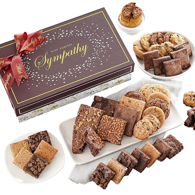 Broadway Basketeers Deluxe Condolence Sympathy Gift Baskets, Fresh Baked Assorted Brownies & Cookies Gift Box, Individually Wrapped Desserts Care Package for Loss of a Loved One, Bereavement