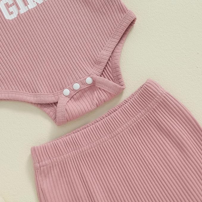 Tsnbre Newborn Baby Girl Outfits Daddys Girls Ruffle Long Sleeve Romper Top Pants Headband Infant Fall Winter Clothes