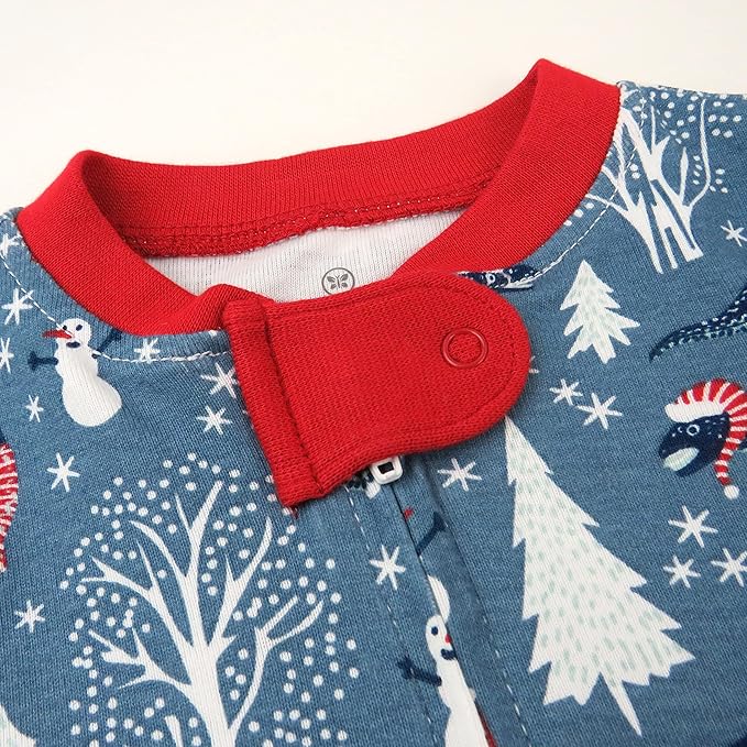 HonestBaby Non-Slip Footed Holiday Pajamas One-Piece Sleeper Zip-Front PJs Organic Cotton for Baby Boys, Girls, Unisex