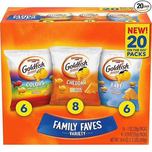 Goldfish Family Faves Crackers, Cheddar, Colors and Baby Crackers Snack Packs, 20-Ct Variety Pack