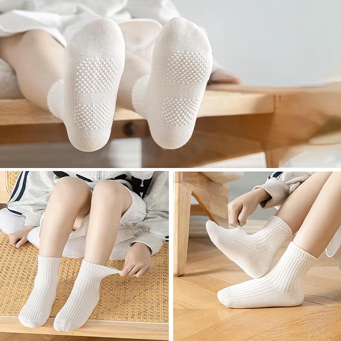 Toddler Grip Socks Non Slip Crew Cute Seamless Cotton Socks for Baby Boys Girls Infants Kids 9 Pairs