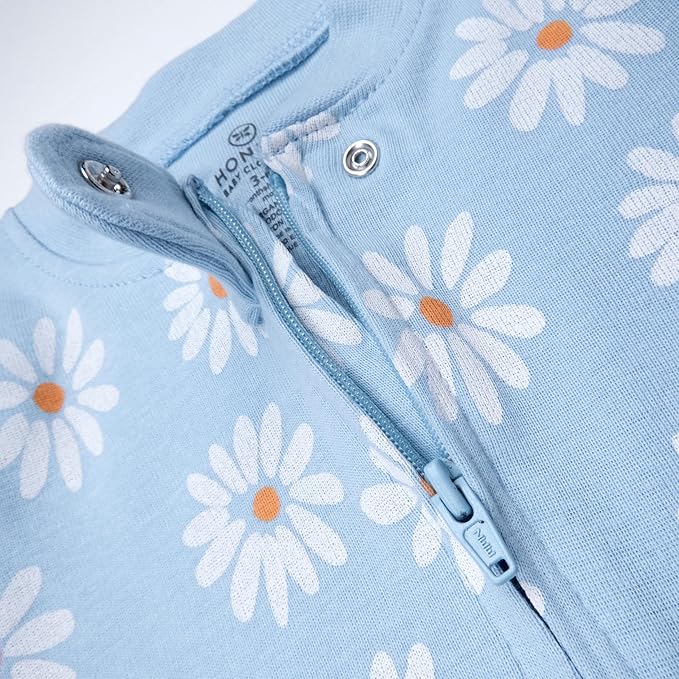 HonestBaby Non-Slip Footed Pajamas One-Piece Sleeper Zip-Front Pjs 100% Organic Cotton for Baby Girls