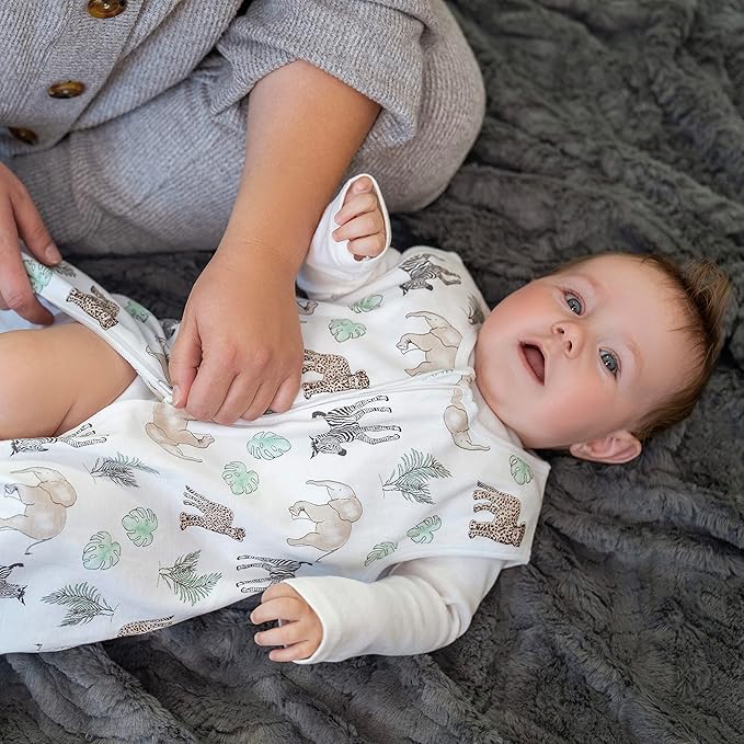 aden + anais Essentials Easy Sleeping Bag, 100% Cotton, Wearable Baby Blanket, Medium, 6-18 Months, Jungle Animals