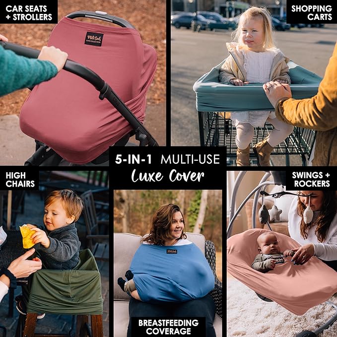 Milk Snob Original 5-in-1 Luxe Cover in Ash Rose - Added Privacy for Breastfeeding, Baby Car Seat, Carrier, Stroller, High Chair, Shopping Cart, Lounger Canopy, Newborn Essentials, Nursing Top