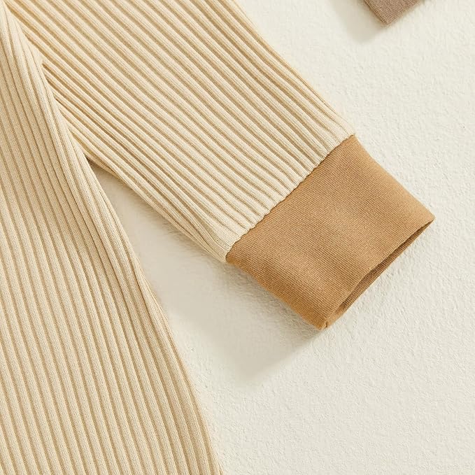 fhutpw Newborn Baby Boy Clothes Ribbed Knit Bodysuit 3 6 Months Infant Fall Long Sleeve Splicing Color Romper Jumpsuit & Hat