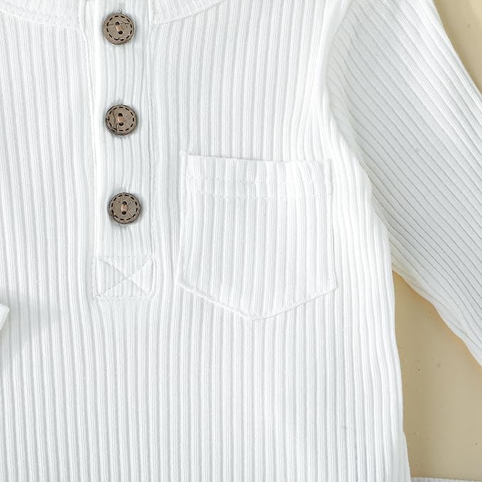 Newborn Baby Boy Girl Clothes Ribbed Knit Cotton Long Sleeve Romper Long Pant Preemie Solid Color Unisex Outfits