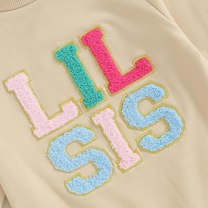 VISGOGO Infant Baby Boy Girls Big Lil Bro Big Lil Sis Matching Set Sweatshirt Romper Embroidery Sweater Toddler Clothes