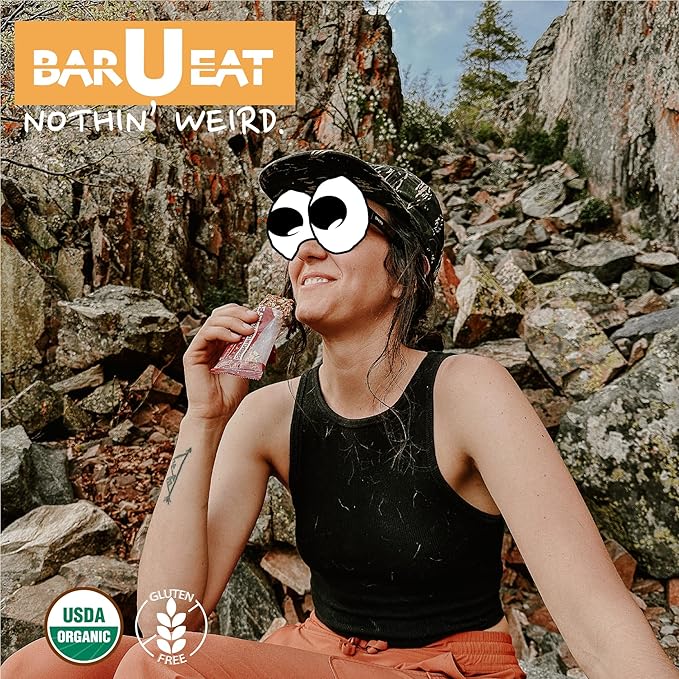 BAR-U-EAT Gluten-Free, Organic, Soft & Chewy Energy Bar. Real Food | Seed Oil Free | No Artificial Sugar | Compostable Packaging | Healthy Snacks (Peanuts N' Cherries 12 Pack)