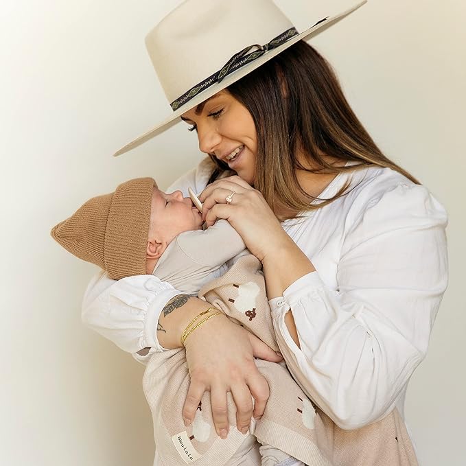 Baby Swaddle Blanket - 100% Luxury Cotton Knit Soft Cozy Lightweight Unisex Receiving Stroller Quilt Blanket for Shower Gift Registry for Newborns Infants Toddlers (Sheep - Khaki)