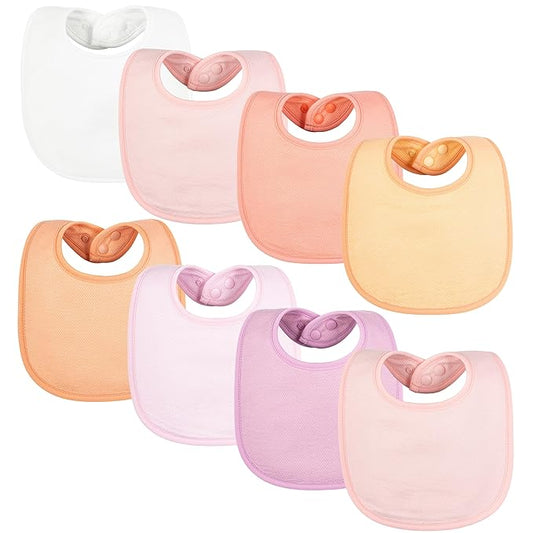 Tiny Twinkle 8 Pack Baby Food Bibs for Eating - Waterproof & Absorbent 6-12 Months Infant Bibs, OEKO-TEX Certified Drooling Bibs for Baby Led Weaning(Girl Sherbet 8-Pack)