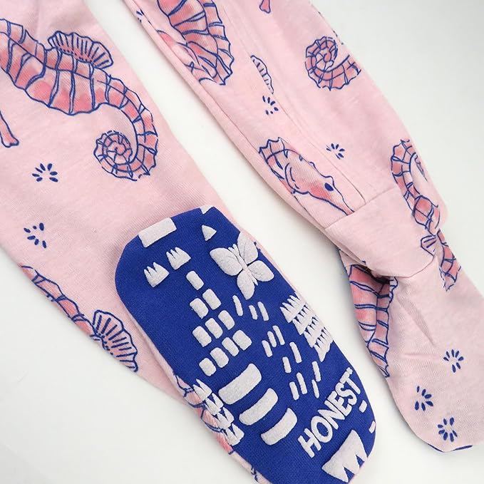 HonestBaby Non-Slip Footed Pajamas One-Piece Sleeper Zip-Front Pjs 100% Organic Cotton for Baby Girls