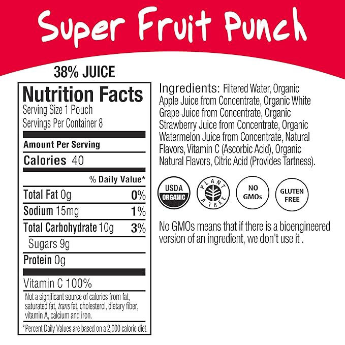 Honest Kids Super Fruit Punch Organic Fruit Juice Drink, 6.75 Fl Oz, 6.75 Fl Oz (Pack of 32)