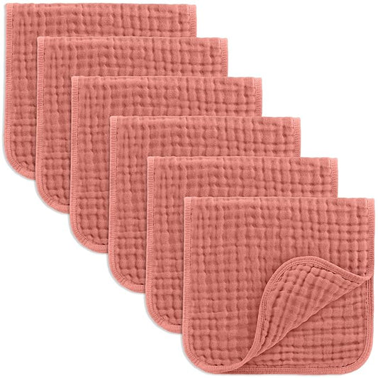 Comfy Cubs Muslin Burp Cloths 20" x 10", Pack of 6 - Large, 6-Layer, Ultra Absorbent 100% Cotton for Baby Drool and Messes - Soft, Safe & Gentle Baby Burp Cloths for Boys & Girls - Dusty Rose