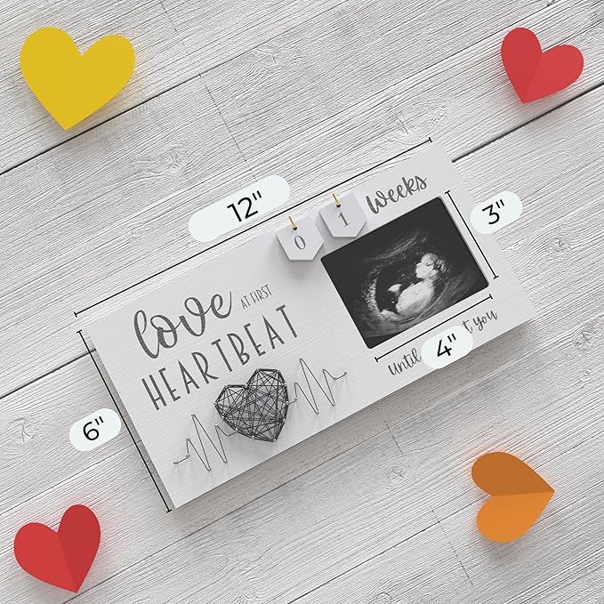 Baby Sonogram Picture Frame with Countdown Weeks - Standard 4"x3" Ultrasound Photo - Pregnancy Announcements Ideas - Gender Reveal Baby-Shower Gift - New Mom Expecting Parents to Be Keepsake Gifts