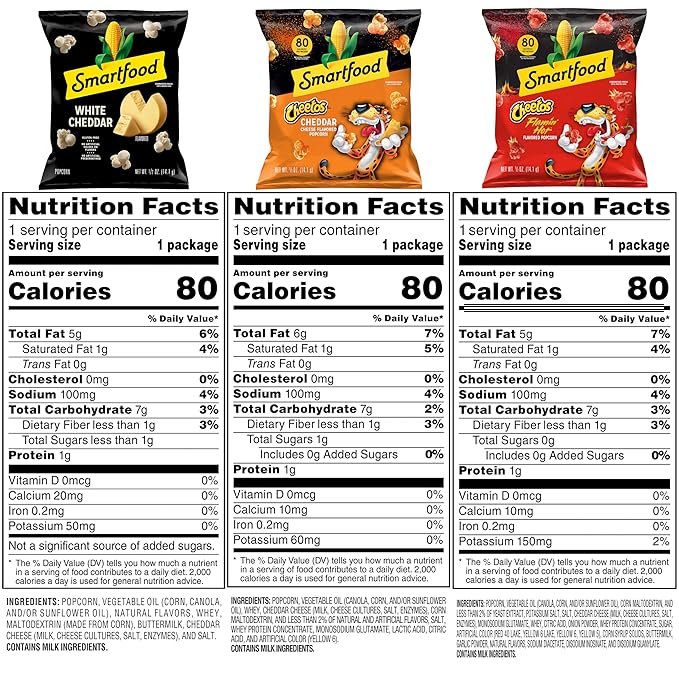 Smartfood Popcorn, White Cheddar and Flamin' Hot White Cheddar Variety Pack, 0.5 Ounce (Pack of 40)
