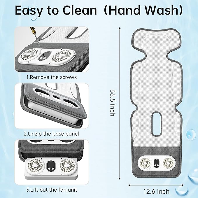 Baby Stroller Cooling Pad with Dual Turbo Blower,10000mAh Rechargeable Battery Powered Cooling Cushion, 3-Speed, Max 10H Runtime, Baby Summer Essential Car Seat Liner for Stroller Car Seat Crib