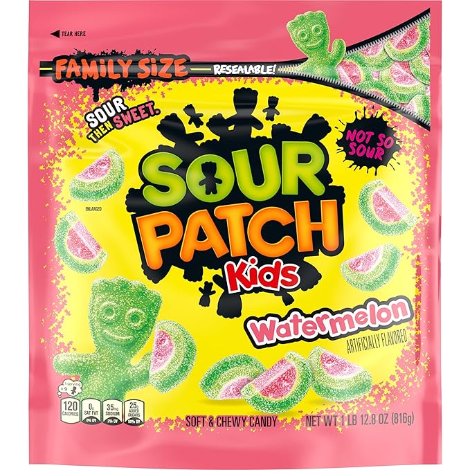 SOUR PATCH KIDS Original, SOUR PATCH KIDS Watermelon, and SWEDISH FISH Mini Soft & Chewy Candy Variety Pack, Family Size, Bulk Candy, 3-1.8 lb Bags