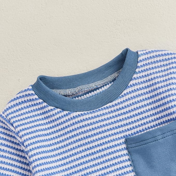 Baby Boy Toddler Fall Outfit Striped Sweatshirt Toddler Boy Winter Waffle Clothes 3 6 12 18 Months 2 3 T Pant Set