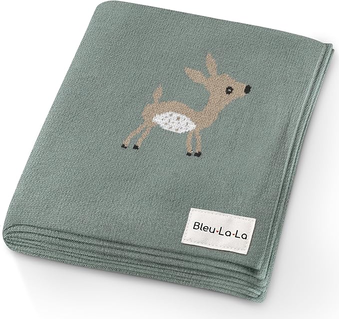 Soft Baby Swaddle Receiving Blanket - 100% Cotton Knit Soft Cozy Receiving Swaddling Quilt Blanket for Shower Gift Registry for Newborns, Infants, Toddlers (Deer - Sage)