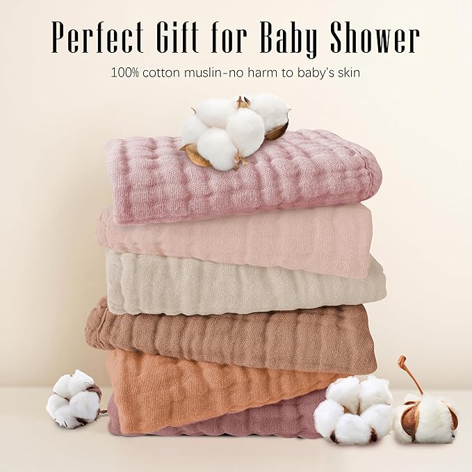 SWEET DOLPHIN 12 Pack Muslin Burp Cloths Large 100% Cotton Burping Clothes for Baby Drool - Absorbent and Soft Boys & Girls Milk Spit Up Rags for Newborn Essentials Registry - Neutral Retro