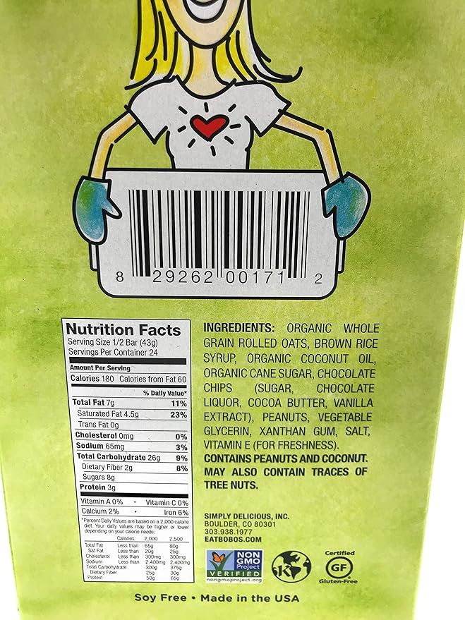 BOBOS OAT BARS Peanut Butter Chocolate Chip Oat Bar 3 Oz (Pack of 12)