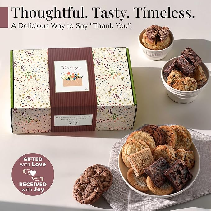 Broadway Basketeers Brownie and Cookie Gift Box, Gift Basket to Say Thank You Gift Baskets Delivery Prime Gourmet Edible Care Package for Teacher, Employee, Nurse, Neighbor, Families, Her, Him