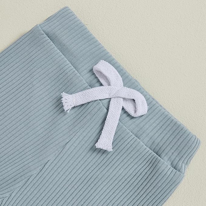 Newborn Baby Boy Clothes Long Sleeve Ribbed Bodysuit Pants Hat 3-Piece Outfit Set