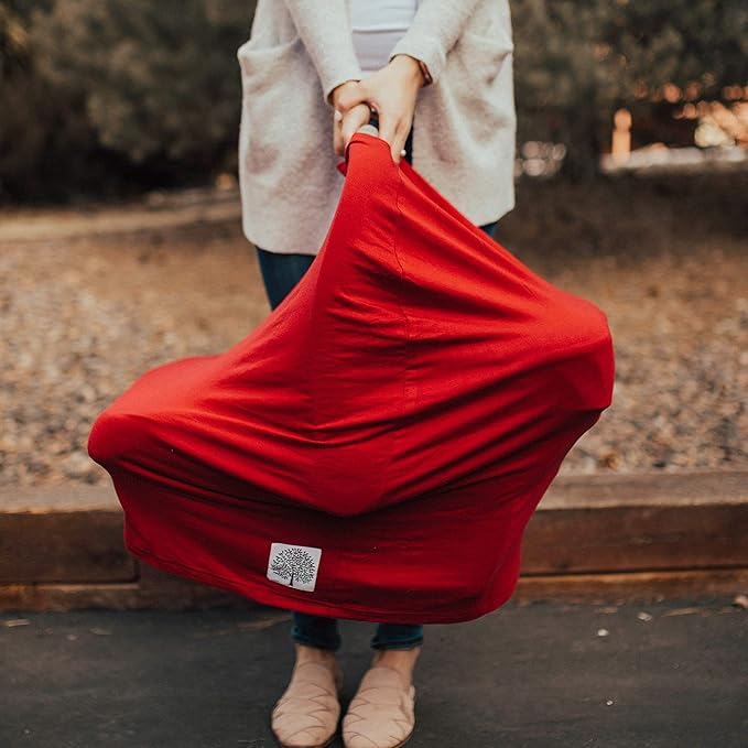Parker Baby 4 in 1 Car Seat Cover for Girls and Boys - Stretchy Carseat Canopy, Nursing Cover, Grocery Cart Cover, High Chair Cover - “Cherry”