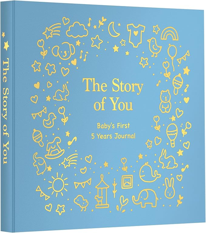 Baby Memory Book First 5 Year Boy or Girl Keepsake Journal Photo Albums Scrapbook, Gifts for Baby Shower First Time Mom New Parents (Toy - Blue)