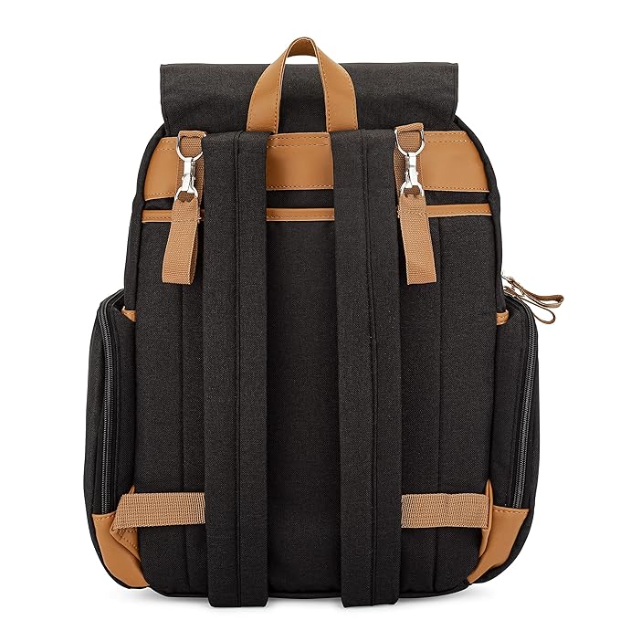 Parker Baby Co. Diaper Backpack - Large Diaper Bag with Insulated Pockets, Stroller Straps and Changing Pad -Birch Bag - Black