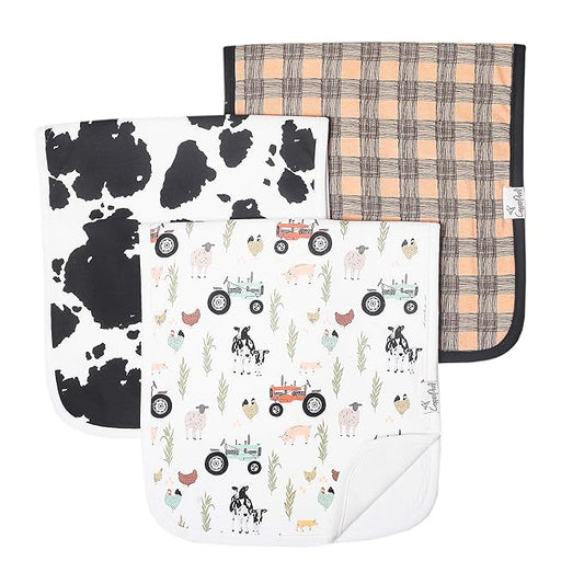 Copper Pearl Premium Baby Burp Cloths - 3-Pack Large Cotton Burp Cloths, Extra Soft Spit Up Rags with 3 Absorbent Layers, Perfect for Baby Boy and Baby Girl Gifts (21" x 10" Size, Jo Set)