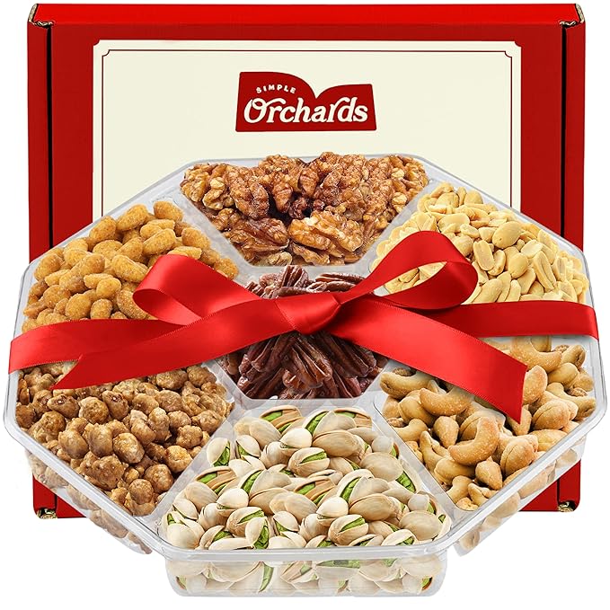 Nuts gift Basket - Delicious Mixed Cravings Gourmet Collection, Features 7 Sectional Platter with Freshly Roasted Nuts.