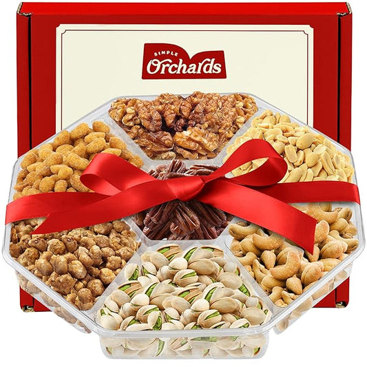 Nuts gift Basket - Delicious Mixed Cravings Gourmet Collection, Features 7 Sectional Platter with Freshly Roasted Nuts.