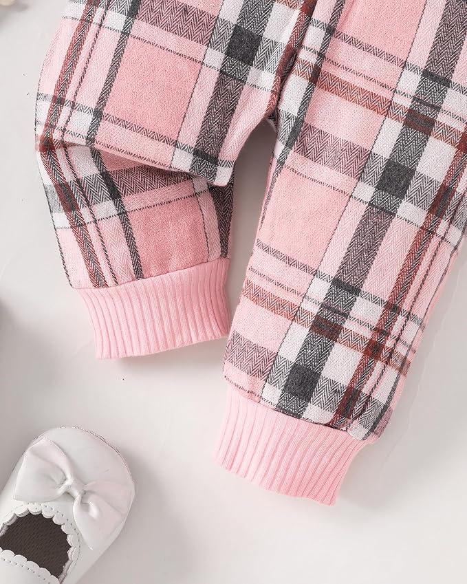 SUNNY PIGGY Baby Girl Clothes Newborn Outfits Infant Ruffle Romper 0-18M Fall Winter Flower Plaid Pants Clothing Set