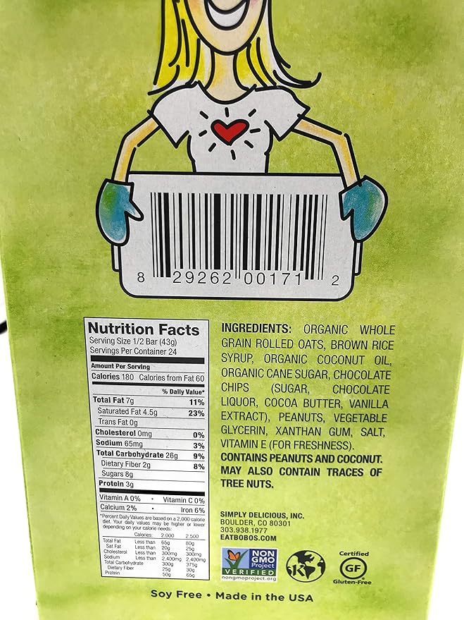 BOBOS OAT BARS Peanut Butter Chocolate Chip Oat Bar 3 Oz (Pack of 12)