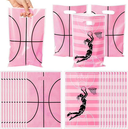 Basketball Party Favor Bags - 50Pcs Pink Basketball Goody Candy Treat Gifts Bags, Sport Themed Party Decorations for Adults Kids Boys Girls Birthday Outdoor Sports Events Supplies