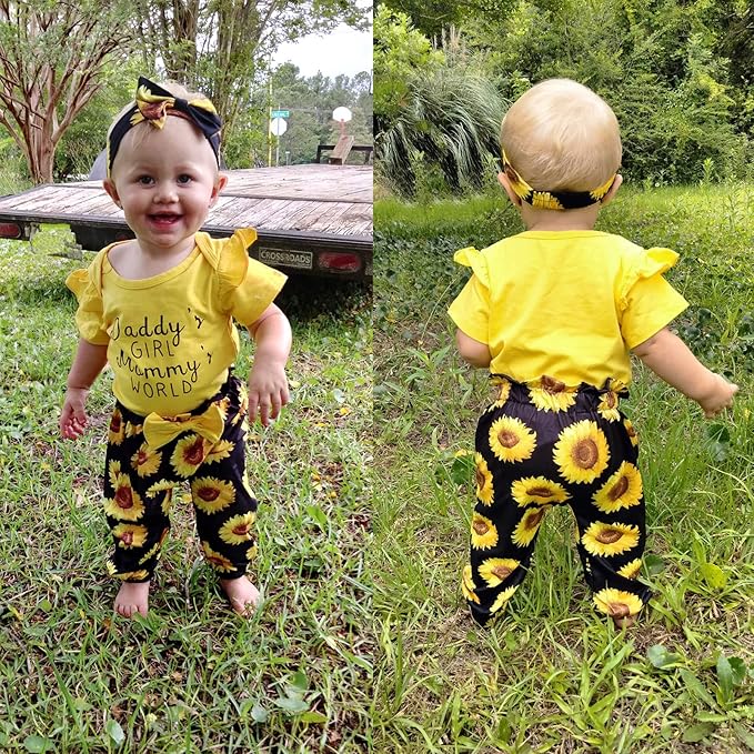 AMAWMW Newborn Baby Girl Clothes Infant Baby Ruffle Romper Pants Summer Outfits 4PCS Gifts Set Toddler Girls' Clothing