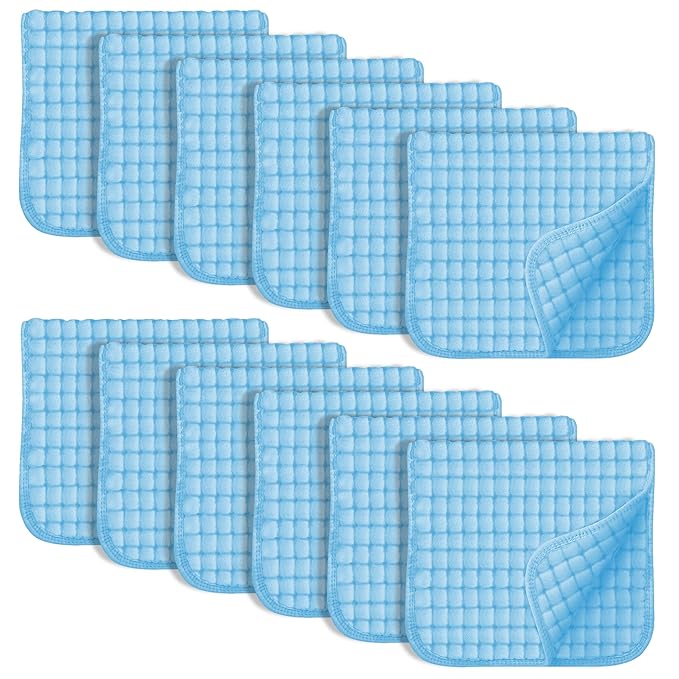 SWEET DOLPHIN 12 Pack Muslin Burp Cloths Large 100% Cotton Hand Washcloths for Baby - Baby Essentials Extra Absorbent and Soft Boys & Girls Milk Spit Up Rags for Newborn Registry- Aquamarine, 20" X10"
