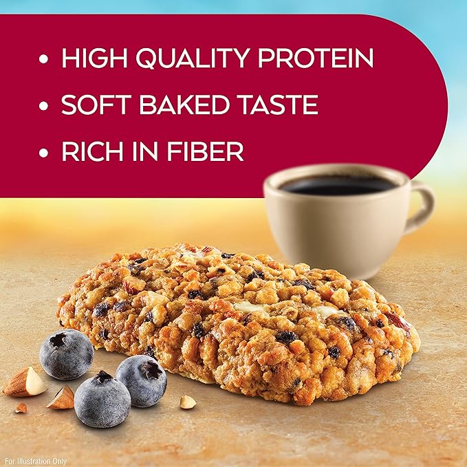 Atkins Blueberry Flavored Soft Baked Energy Bars, High in Protein Snack Bar, Low Sugar, High Fiber Snack, Protein Snack, 4 Packs (4 Bars Each)
