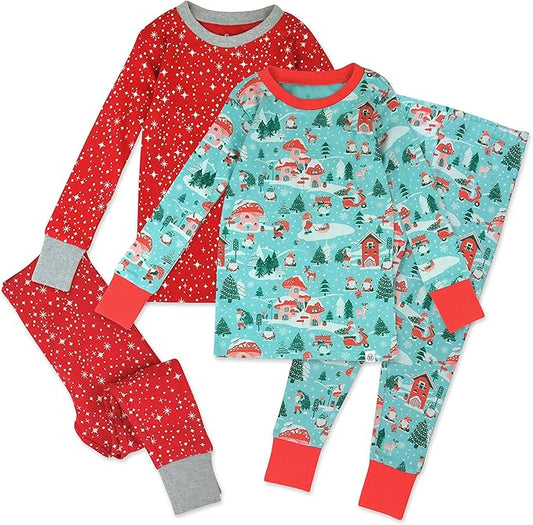 HonestBaby 4 Piece Pajamas Sleepwear Pjs 100% Organic Cotton for Infant Baby and Toddler Boys, Girls, Unisex