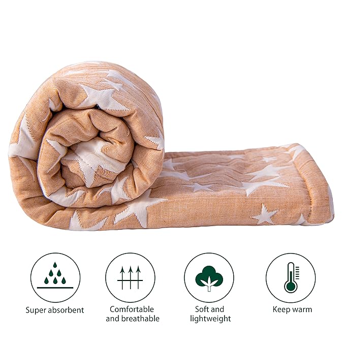 NTBAY 3 Layer Toddler Blanket, Muslin Cotton Jacquard Bed Blankets, Lightweight Thermal Baby Blanket, Super Soft and Warm Crib Blanket for All Seasons, Decoration Gift, 30"x40", Pale Orange Star