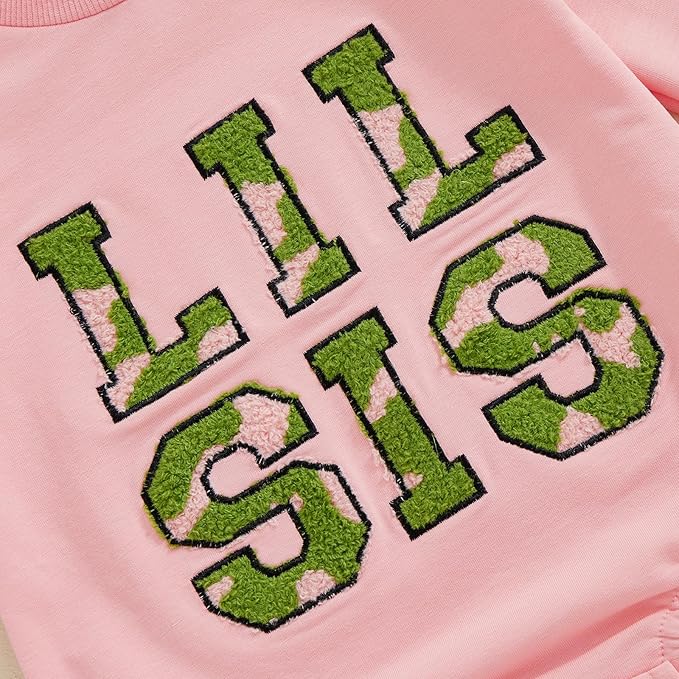 VISGOGO Infant Baby Boy Girls Big Lil Bro Big Lil Sis Matching Set Sweatshirt Romper Embroidery Sweater Toddler Clothes
